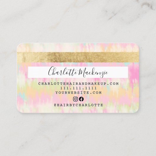 クレジットカードボホ絞り染めパステル美しいモノグラム 名刺 (裏面)
