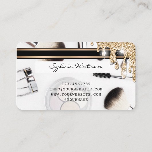 クレジットカードメイクアップアーティスト金ゴールドドライブ 名刺 (裏面)