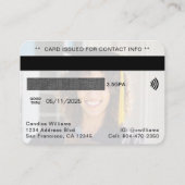 クレジットカード写真の卒業名カード コーリングカード (裏面)