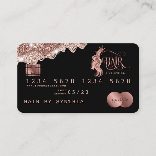 クレジットカード式滴下バラ金ゴールド美容師 名刺 (正面)