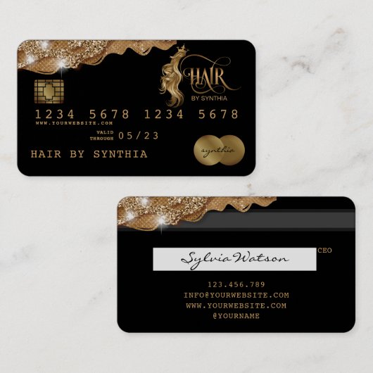 クレジットカード式滴下金ゴールド美容師 名刺 (正面/裏面)