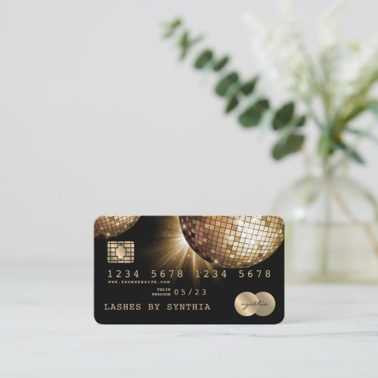 クレジットカード式金ゴールドディスコボールGQRコード 名刺 (スタンド正面)