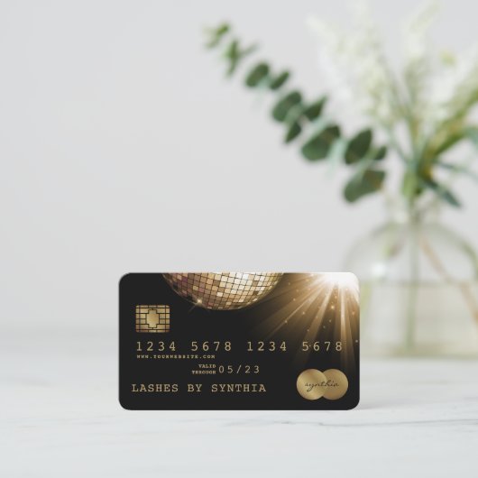 クレジットカード式黒金ゴールドディスコボール 名刺 (スタンド正面)