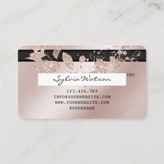 クレジットカード方式のバラ金ゴールドキラキラフローラ 名刺 (裏面)