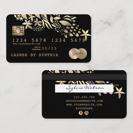 クレジットカード方式のフローラ金ゴールド 名刺 (正面/裏面)