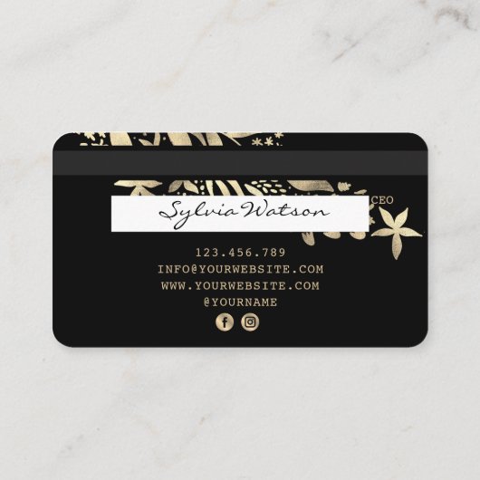 クレジットカード方式のフローラ金ゴールド 名刺 (裏面)