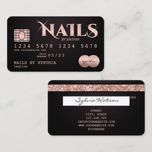 クレジットカード方式の爪、 ネイル技術者ネイルアート 名刺 (正面/裏面)