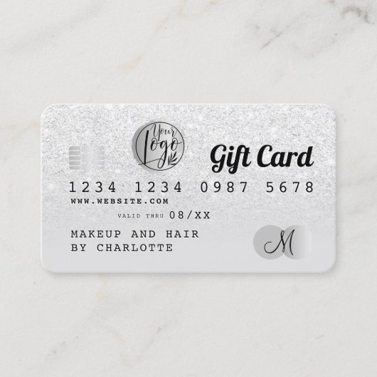 クレジットカード白グリッターグラデーション銀ギフトカード 名刺 (正面)