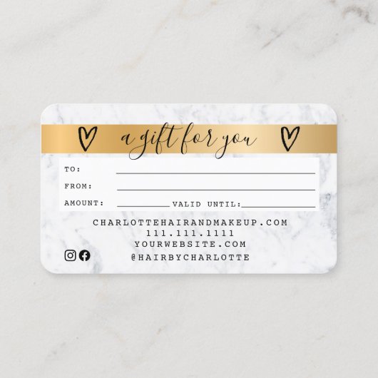 クレジットカード白大理石金ゴールドギフトカード 名刺 (裏面)