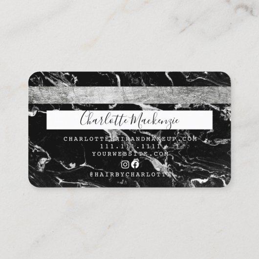 クレジットカード美しい黒大理石文字モノグラム 名刺 (裏面)
