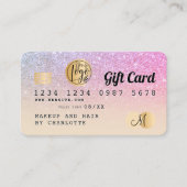 クレジットカード虹金ゴールドグリッターグラデーションギフトカード 名刺 (正面)