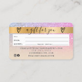 クレジットカード虹金ゴールドグリッターグラデーションギフトカード 名刺 (裏面)