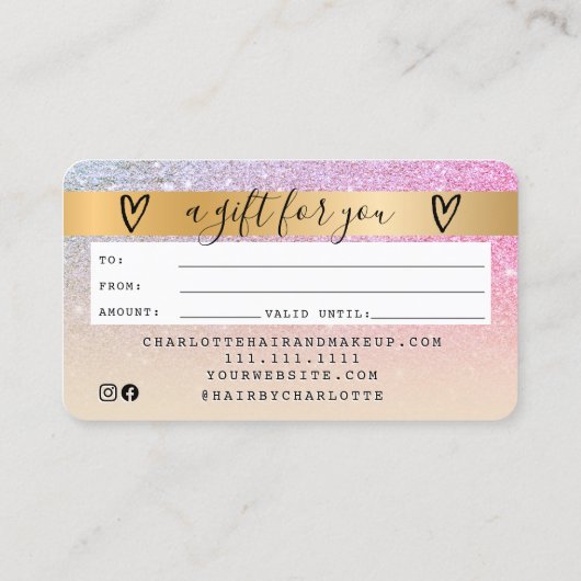 クレジットカード虹金ゴールドグリッターグラデーションギフトカード 名刺 (裏面)