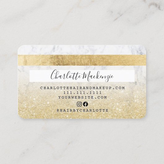 クレジットカード金ゴールドグリッター大理石美しいモノグラム 名刺 (裏面)