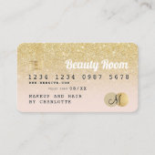 クレジットカード金ゴールドグリッター美しいピンクモノグラム 名刺 (正面)