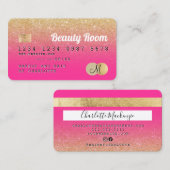 クレジットカード金ゴールドグリッター美しいピンクモノグラム 名刺 (正面/裏面)