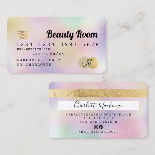 クレジットカード金ゴールドパールシックガーリー美しいモノグラム 名刺 (正面/裏面)