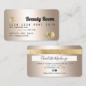 クレジットカード金ゴールドメタリック美しいモノグラム 名刺 (正面/裏面)