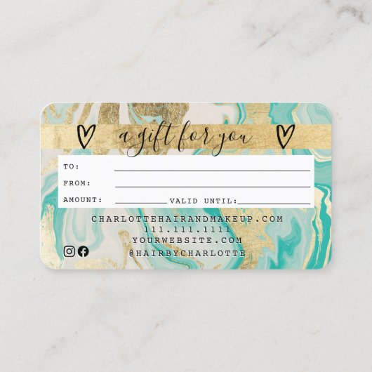 クレジットカード金ゴールド大理石のギフト証明書 名刺 (裏面)