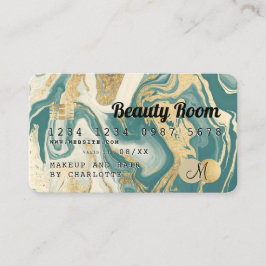 クレジットカード金ゴールド大理石ティール(緑がかった色)ダーク美しいモノグラム 名刺