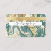 クレジットカード金ゴールド大理石ティール（緑がかった色）ダーク美しいモノグラム 名刺 (裏面)