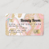 クレジットカード金ゴールド大理石ピンク美しいモノグラム 名刺 (正面)