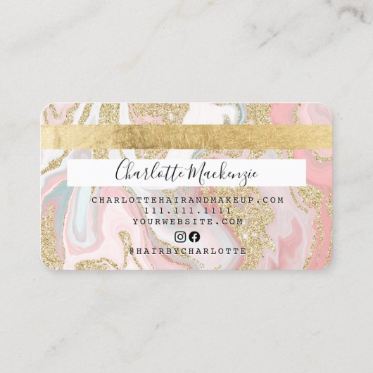 クレジットカード金ゴールド大理石ピンク美しいモノグラム 名刺 (裏面)