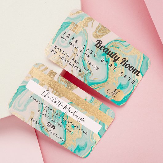 クレジットカード金ゴールド大理石灰美しいモノグラム 名刺