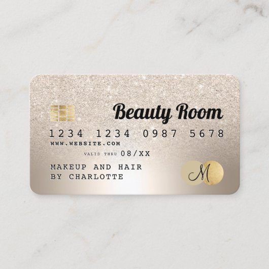 クレジットカード金ゴールド金属美しいグリッターモノグラム 名刺 (正面)