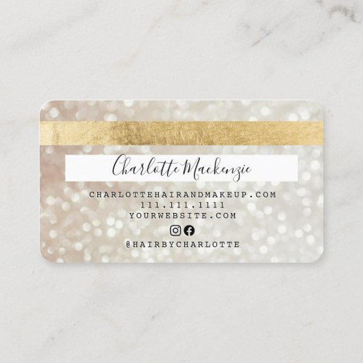 クレジットカード金ゴールド《写真》ぼけ味ヘア化粧モノグラム 名刺 (裏面)