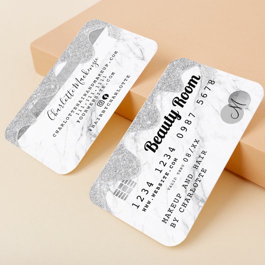 クレジットカード銀グリッタードリップマーブル美しい 名刺