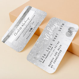 クレジットカード銀グリッター大理石シックなモノグラム 名刺