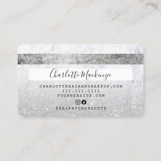 クレジットカード銀グリッター大理石シック美しい 名刺 (裏面)