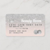 クレジットカード銀グリッター美しいピンクモノグラム 名刺 (正面)