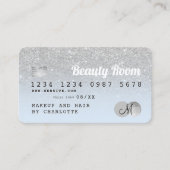 クレジットカード銀グリッター美しいブルーモノグラム 名刺 (正面)