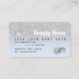 クレジットカード銀グリッター美しいブルーモノグラム 名刺