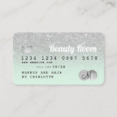 クレジットカード銀グリッター美しいミントモノグラム 名刺 (正面)