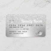 クレジットカード銀箔グリッター美しいモノグラム 名刺 (正面)