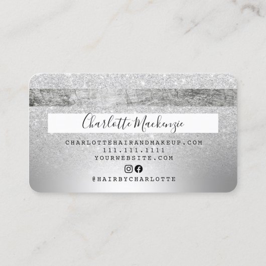 クレジットカード銀箔グリッター美しいモノグラム 名刺 (裏面)