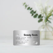 クレジットカード銀色金属美しいヘアモノグラム 名刺 (スタンド正面)