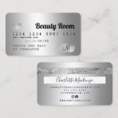 クレジットカード銀色金属美しいヘアモノグラム 名刺 (正面/裏面)