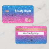 クレジットカード青ピンクグリッター美しいモノグラム 名刺 (正面/裏面)