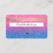 クレジットカード青ピンクグリッター美しいモノグラム 名刺 (裏面)