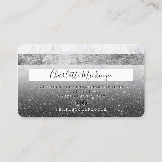 クレジットカード黒グリッター大理石文字 名刺 (裏面)