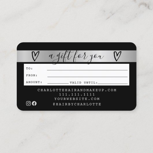 クレジットカード黒銀箔ギフトカード 名刺 (裏面)