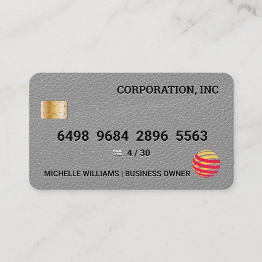 クレジットカード |グレーレザーテクスチャ 名刺 (正面)