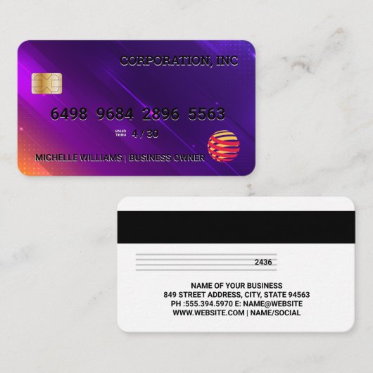 クレジットカード | デジタルパープルオレンジの背景 名刺 (正面/裏面)