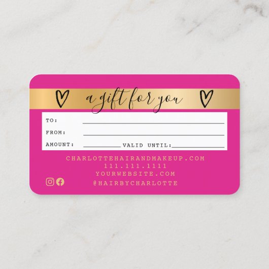 クレジットカード ネオン ピンク ゴールド フォイル ギフトカード 名刺 (裏面)