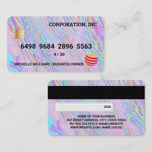 クレジットカード | ホログラフィック虹彩状液体 名刺 (正面/裏面)