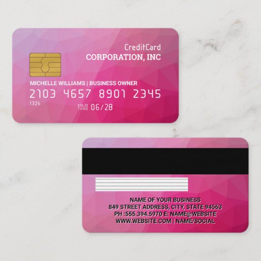 クレジットカード | マゼンタの幾何学的な背景 名刺 (正面/裏面)